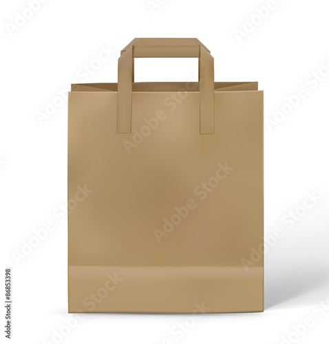 Kraft paper bag isolated on white background. Vector illustration