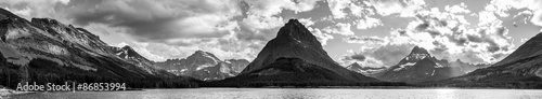 Panorama Swiftcurrent Lake in Glacier National Park, Montana photo