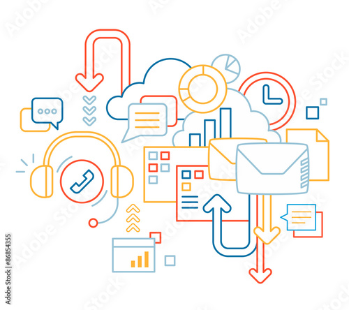 Vector linear illustration of color support set on white backgro