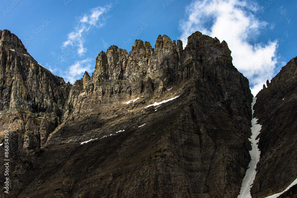 Beautiful view of  close up mountain Glacier Naitonal Park belon