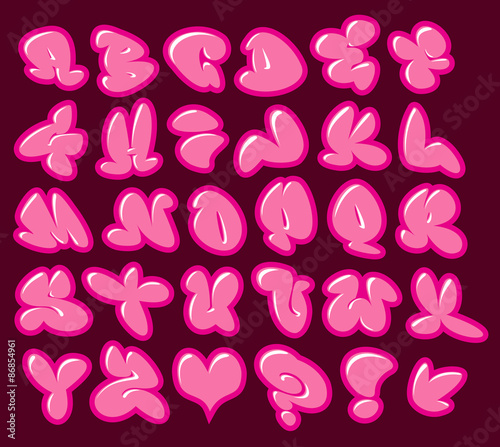 graffiti bubble gum pink vector fonts with gloss and color outli