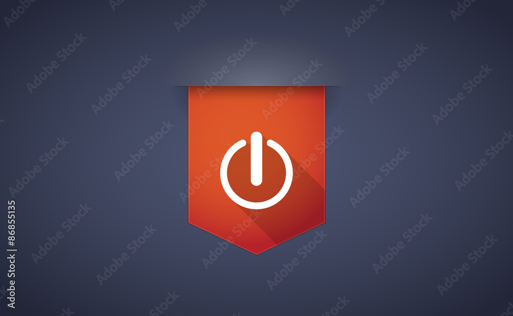 Long shadow ribbon icon with an off button Long shadow ribbon icon with an off button