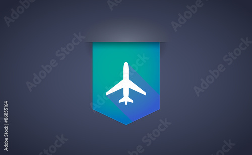 Long shadow ribbon icon with a plane