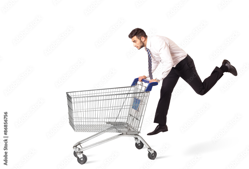 Businessman with shopping cart Businessman with shopping cart