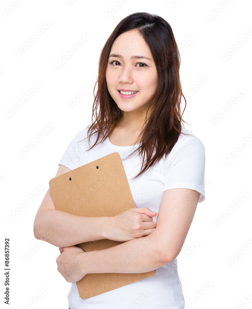Asian young woman hold with clipboard Asian young woman hold with clipboard