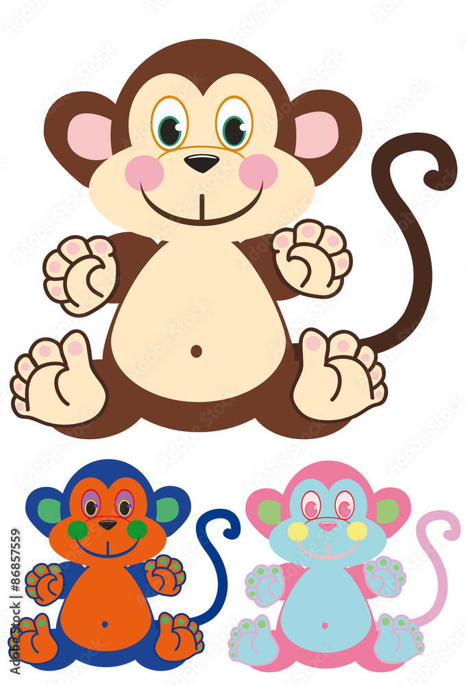Obraz premium Little monkeys on a white background.