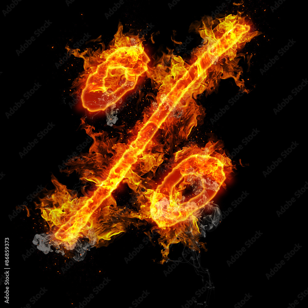 Percent sign fire on a black background Percent sign fire on a black background