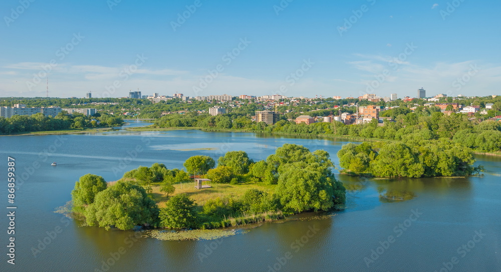 Ulyanovsk City on the river Sviyaga. View from above.