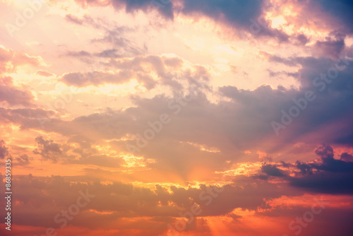 Retro Effect Of Summer Sunrise With Beautiful Cloudy Sky
