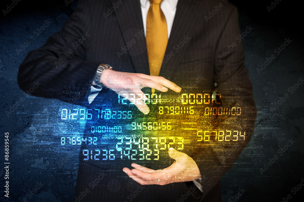 Businessman holding number cloud Businessman holding number cloud