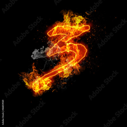 Number three fire on a black background