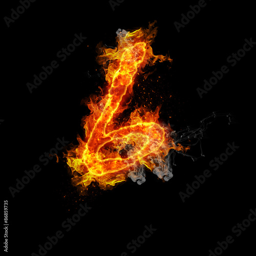 Number six fire on a black background