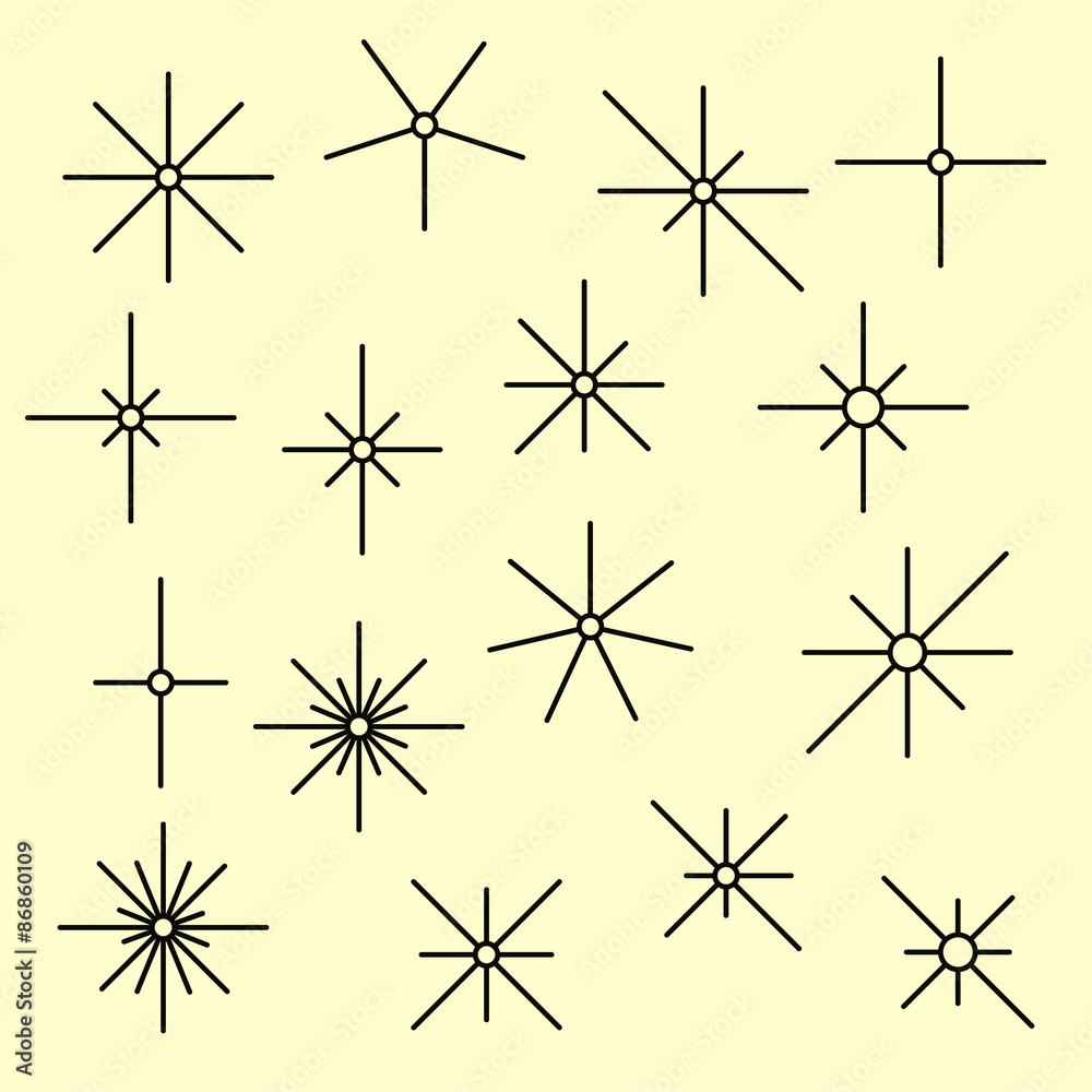 Line sparkling symbols black color on a light yellow background Line sparkling symbols black color on a light yellow background