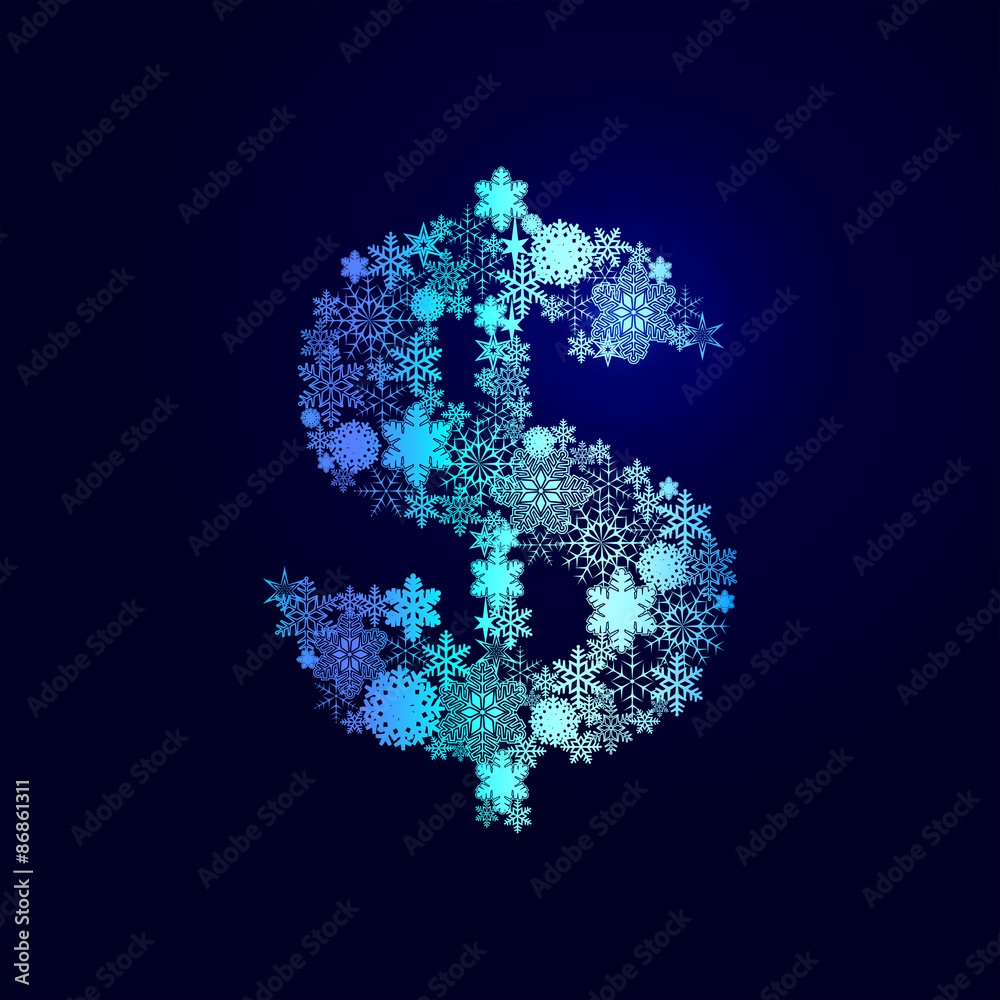 Winter decorations. Symbols of snowflakes.
Dollar.