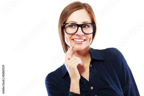 woman in glasses thinking