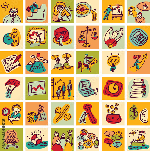 Doodles business icons color set