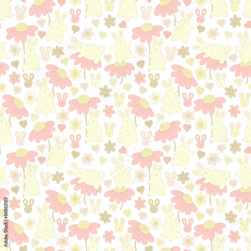 pattern with rabbits and flowers