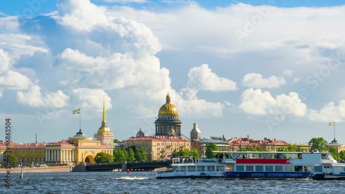 View on the Neva river and St Isaac's Cathedral. St. Petersburg, Russia photo