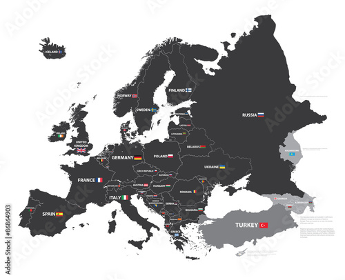 map of Europe with countries names and flags