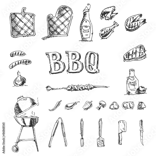 Doodle Vector set of barbecue and grill elements