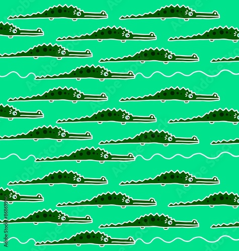 pattern of small crocodiles on a light green background
