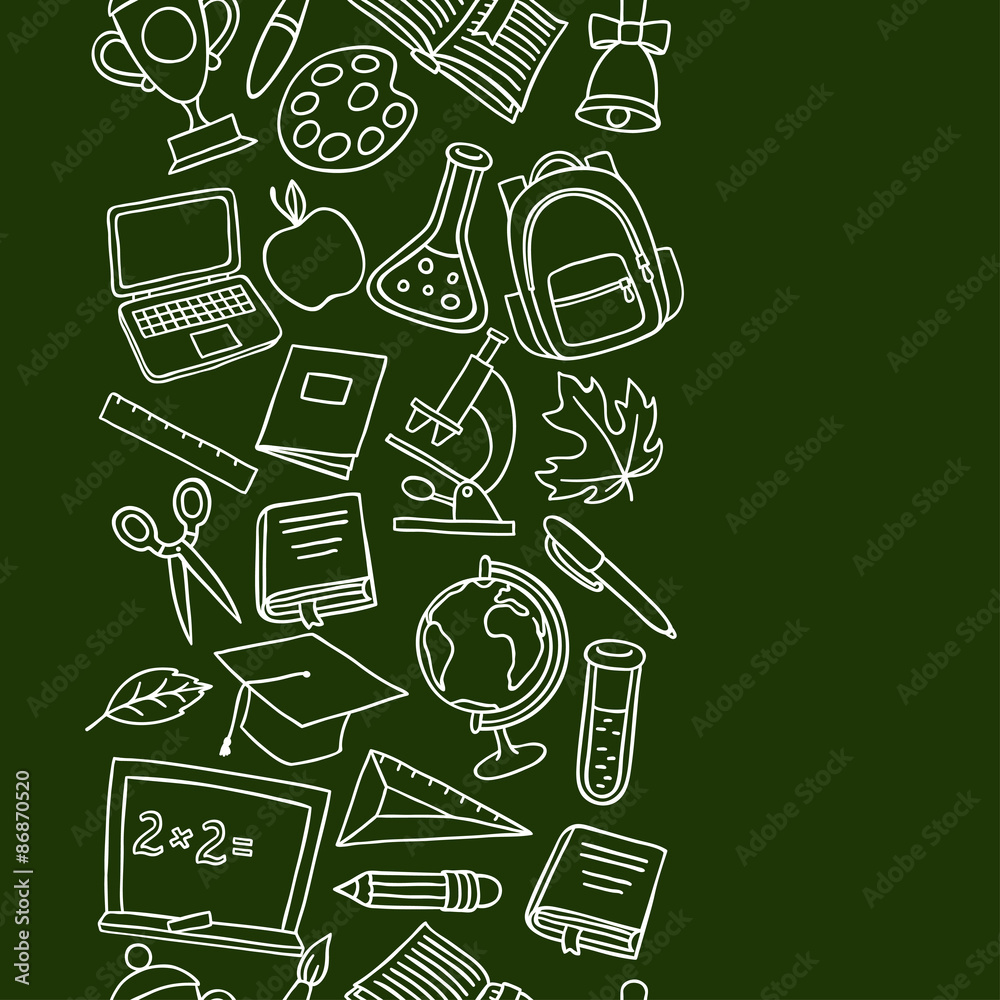 School seamless pattern with hand drawn icons on chalk board School seamless pattern with hand drawn icons on chalk board