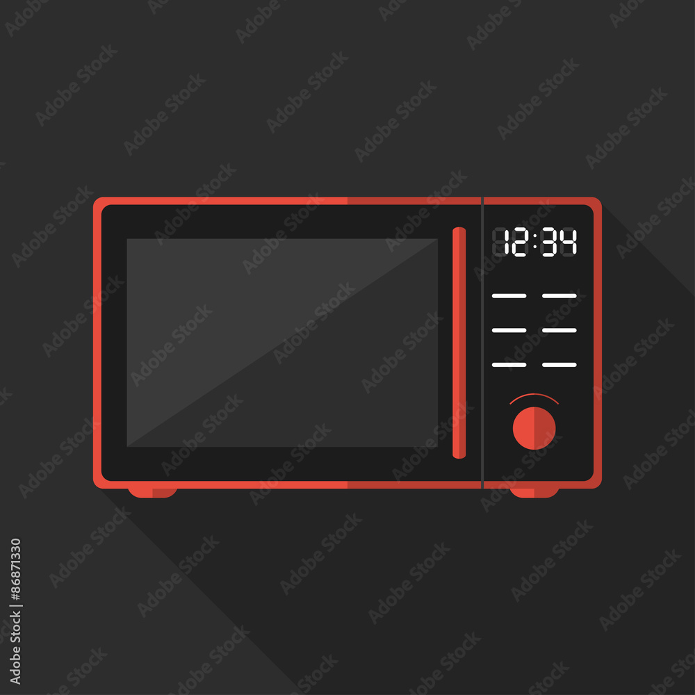Obraz premium Flat microwave with long shadow. Vector icon