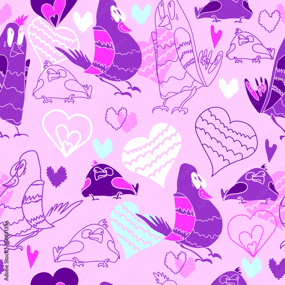Fototapeta premium Seamless pattern with funny birds