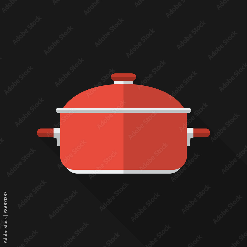Obraz premium Flat saucepan with long shadow. Vector icon