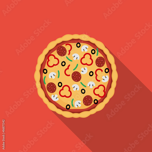 Flat pizza. Vector icon with long shadow