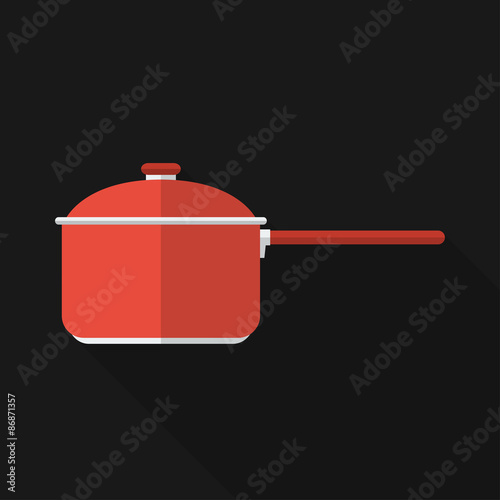 Flat stewpan with long shadow. Vector icon