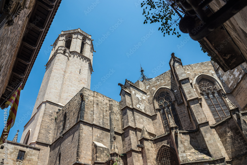Fototapeta premium Cathedral of the Holy Cross and Saint Eulalia at Gothic Quarter in Barcelona, Spain