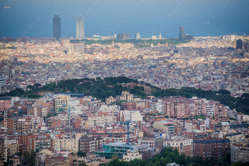 Aerial view from Tibidabo mountain in Barcelona, Spain