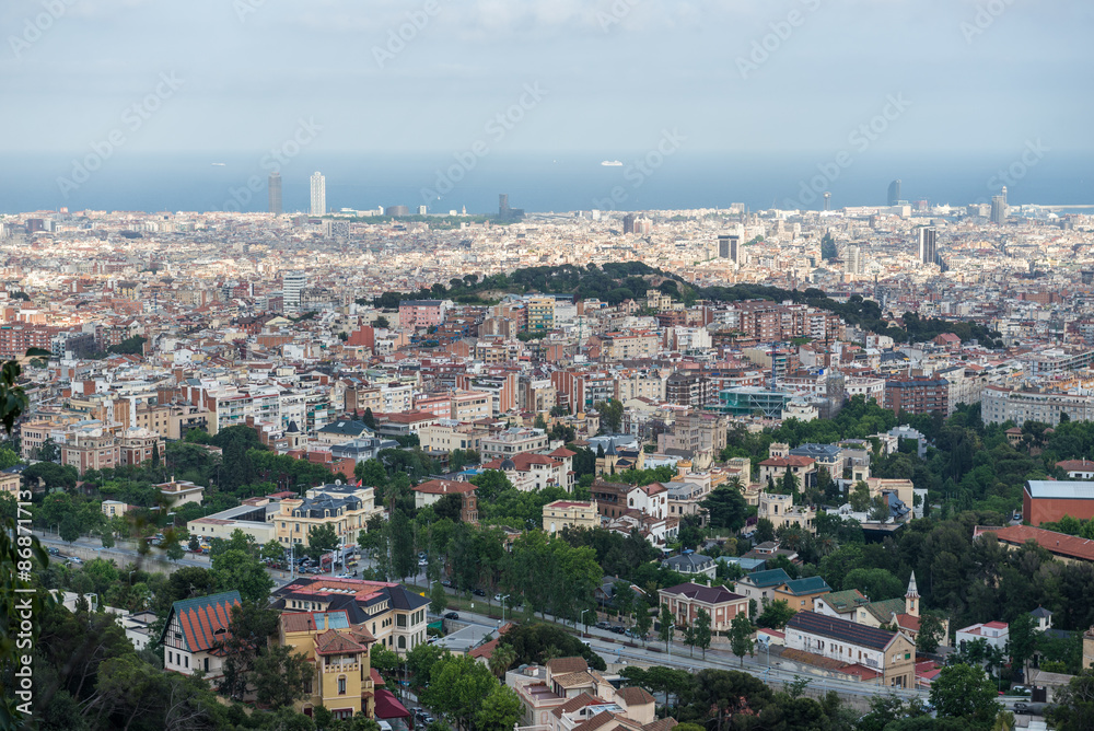 Aerial view from Tibidabo mountain in Barcelona, Spain