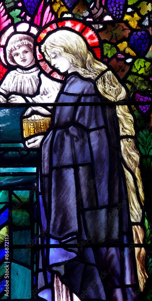 St. Mary and an angel in stained glass