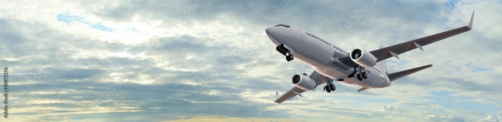 Fototapeta Nowoczesny samolot pasażerski w panoramie lotu