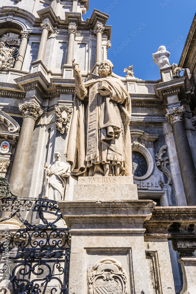 St. Peter cathedral church statues of saints. Catania, Sicily, Italy