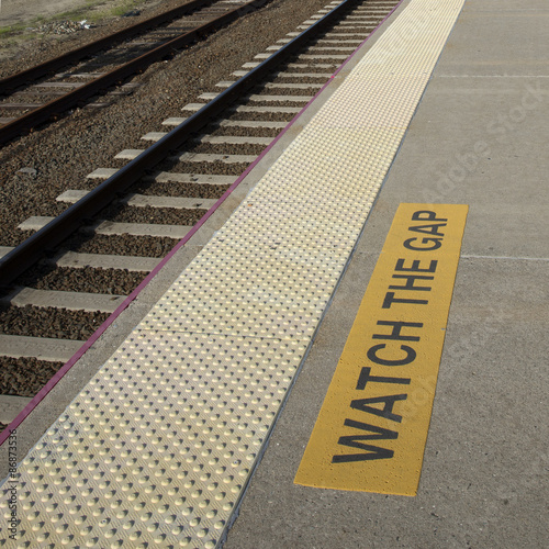 Watch the gap sign at railroad platform edge