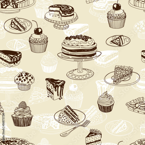 Vector seamless patten with party pastry and sweets