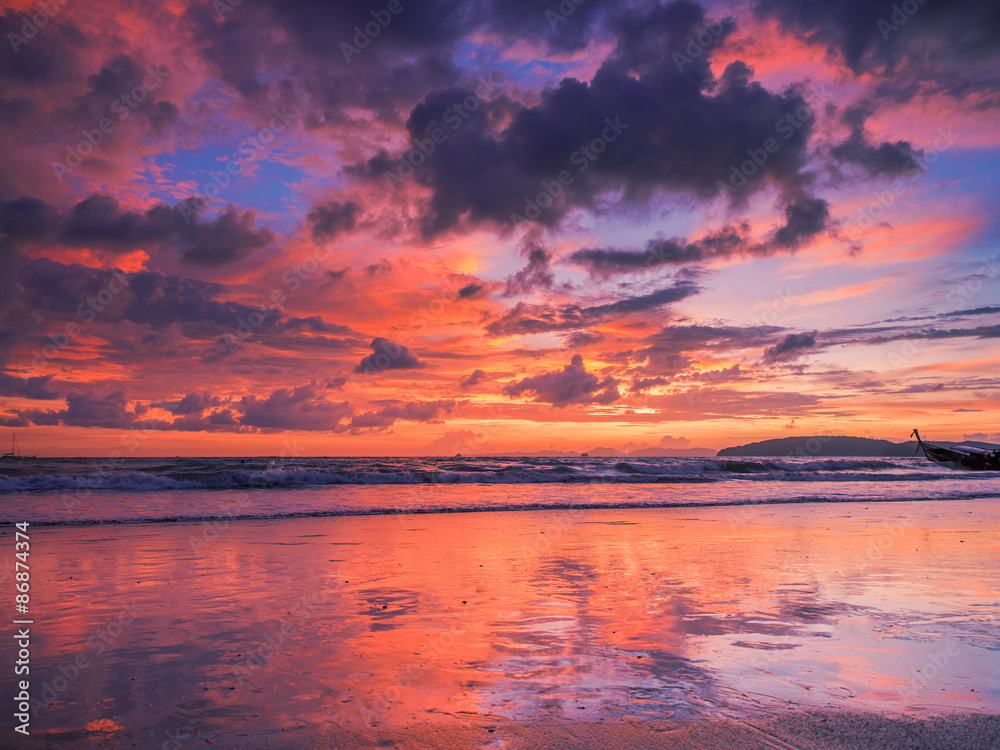 Sunset on the beach of Ao Nang