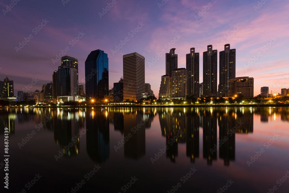 Office building during twilight time,Bangkok,Thailand