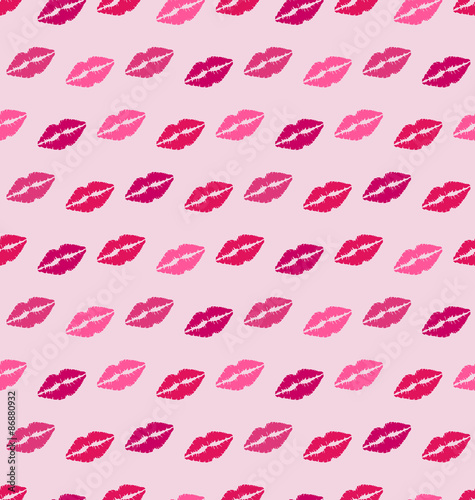 Seamless Texture with Traces of Kisses, Pink Romantic Pattern