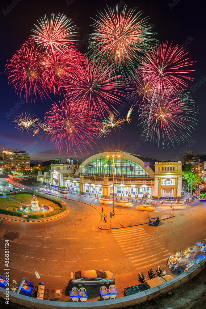 Hua lamphong train station and firework anniversary 100 years established state railway of Thailand