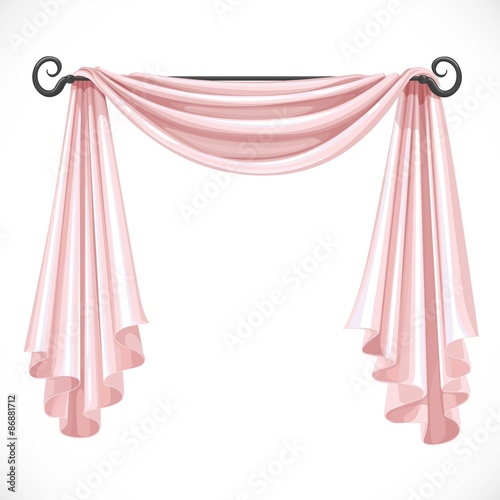 Pink curtains on the ledge forged isolated on a white background