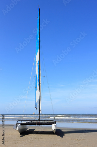 Sailing catamaran. Egmond aan Zee. North Sea, the Netherlands.