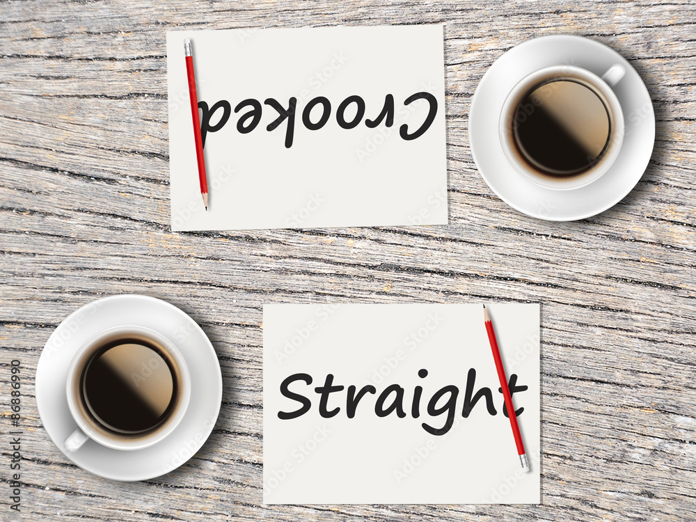 Business Concept : Comparison between crooked and straight Business Concept : Comparison between crooked and straight