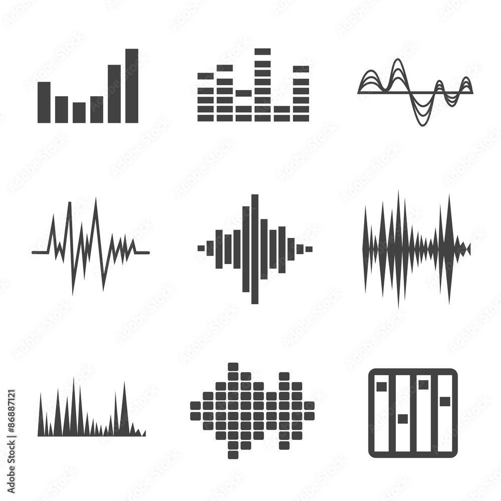 Obraz premium Vector sound waves set