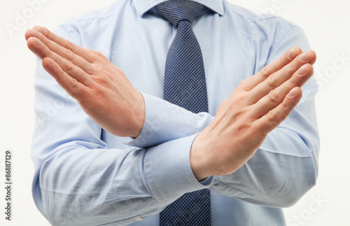 Unrecognizable businessman demonstrating a gesture of a rejecti