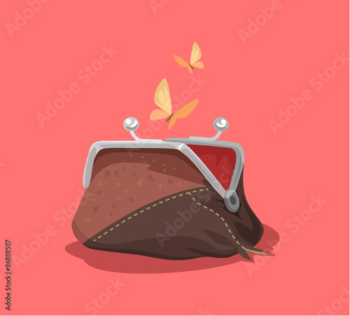 Empty purse. Vector flat cartoon illustration