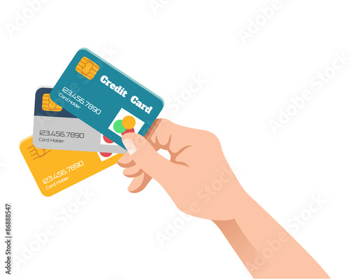 Hand holding credit card. Vector flat illustration